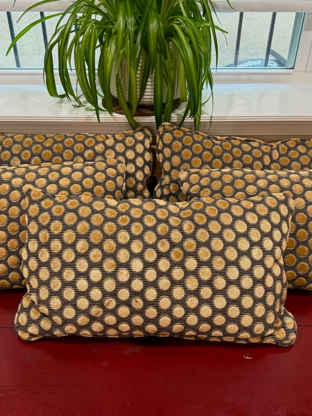 Decorative Polka Dot Throw Pillow - Gold and Black